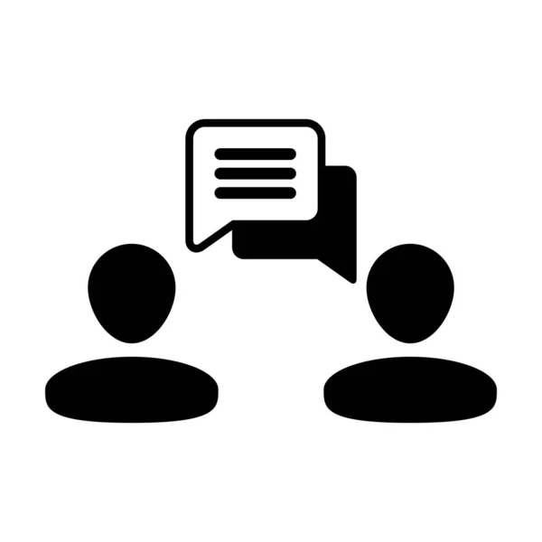 Interview icon vector male person profile avatar with speech bubble symbol for discussion and information in flat color glyph pictogram illustration