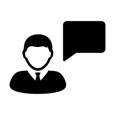 Bilgi ikonu vektörü erkek profil avatarı tartışma için konuşma balonu sembolü ve düz renk çizimi resimli bilgi