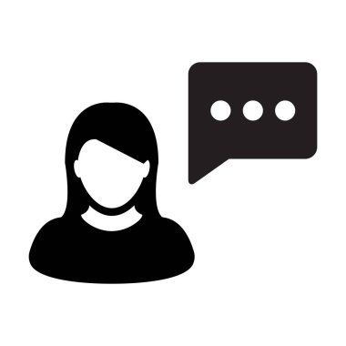 SSS simgesi vektör kadın kişi profil avatar konuşma kabarcık sembolü tartışma ve düz renkli glyph pictogram illüstrasyon bilgi için