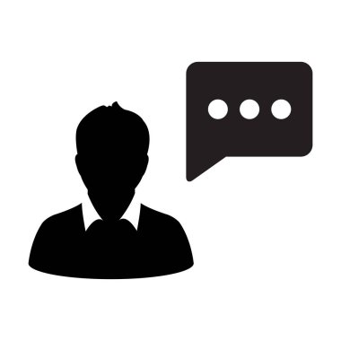 İletişim ikonu vektörü erkek profil avatarı tartışma için konuşma balonu sembolü ve düz renk çizimi resimli bilgi