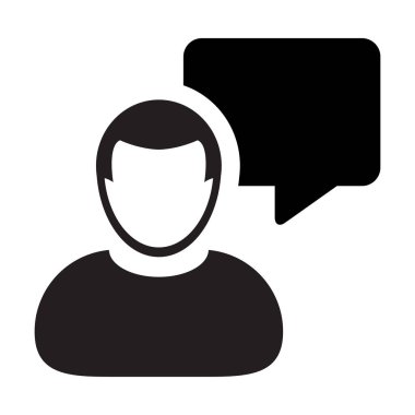 Sohbet ikonu vektörü erkek profil avatarı konuşma balonu sembolü ve düz renk çizimi resimli bilgi