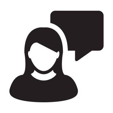 Konuşma balonu sembolü ile konuşma balonu sembolü ile geri bildirim simgesi vektör erkek kişi profil avatar ı tartışma ve düz renkli glyph pictogram illüstrasyon bilgi