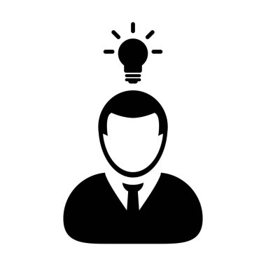 Glyph Pictogram illüstrasyon iş geliştirme için yaratıcı fikir için ampul ile Brainstroming simgesi vektör erkek kişi profil avatar sembolü