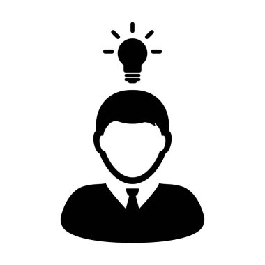 Glyph Pictogram illüstrasyon iş geliştirme için yaratıcı fikir için ampul ile Enterpreneurship simgesi vektör erkek kişi profil avatar sembolü