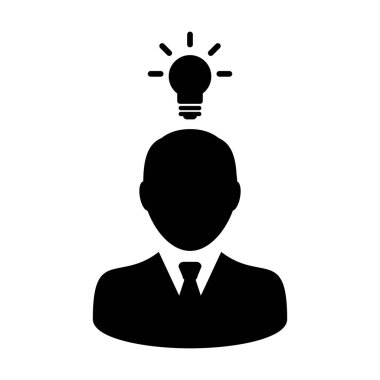 Glyph Pictogram illüstrasyon iş geliştirme için yaratıcı fikir için ampul ile hayal simgesi vektör erkek kişi profil avatar sembolü