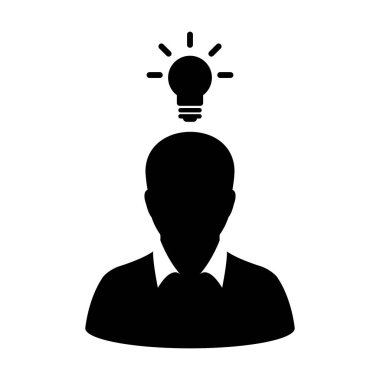 Glyph Pictogram illüstrasyon iş geliştirme için yaratıcı fikir için ampul ile çözüm simgesi vektör erkek kişi profil avatar sembolü