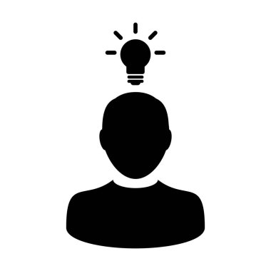 Glyph Pictogram illüstrasyon iş geliştirme için yaratıcı fikir için ampul ile Liderlik simgesi vektör erkek kişi profil avatar sembolü