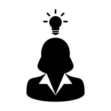 Glyph Pictogram illüstrasyon iş geliştirme için yaratıcı fikir için ampul ile çözüm simgesi vektör kadın kişi profil avatar sembolü