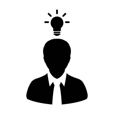 Glyph Pictogram illüstrasyon iş geliştirme için yaratıcı fikir için ampul ile Vizyon simgesi vektör erkek kişi profil avatar sembolü