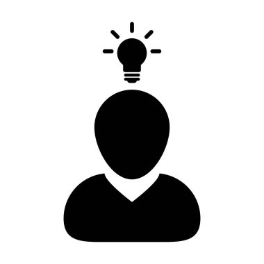 Glyph Pictogram illüstrasyon iş geliştirme için yaratıcı fikir için ampul ile ışık simgesi vektör erkek kişi profil avatar sembolü