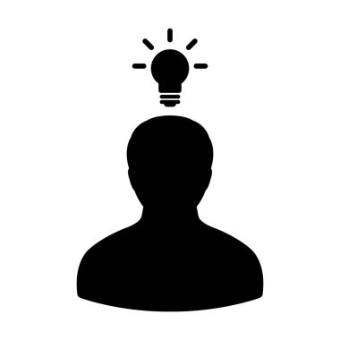 Glyph Pictogram illüstrasyon iş geliştirme için yaratıcı fikir için ampul ile çözüm simgesi vektör erkek kişi profil avatar sembolü