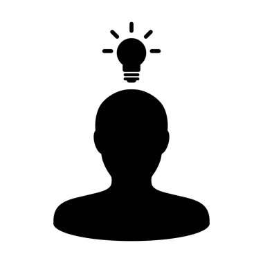 Glyph Pictogram illüstrasyon iş geliştirme için yaratıcı fikir için ampul ile düşünme simgesi vektör erkek kişi profil avatar sembolü