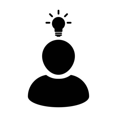 Glyph Pictogram illüstrasyon iş geliştirme için yaratıcı fikir için ampul ile Yenilik simgesi vektör erkek kişi profil avatar sembolü