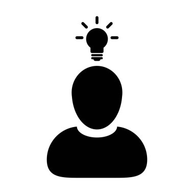 Glyph Pictogram illüstrasyon iş geliştirme için yaratıcı fikir için ampul ile Ilham simgesi vektör erkek kişi profil avatar sembolü