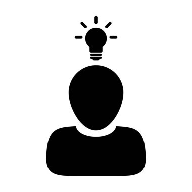 Glyph Pictogram illüstrasyon iş geliştirme için yaratıcı fikir için ampul ile Girişimci simgesi vektör erkek kişi profil avatar sembolü