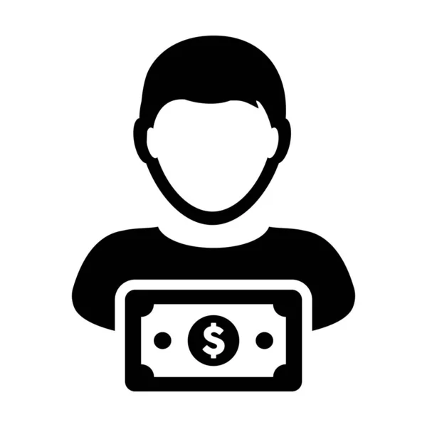 Icône de trésorerie vecteur utilisateur masculin profil avatar avec signe dollar monnaie symbole d'argent pour les affaires bancaires et financières en couleur plate illustration de pictogramme glyphe — Image vectorielle