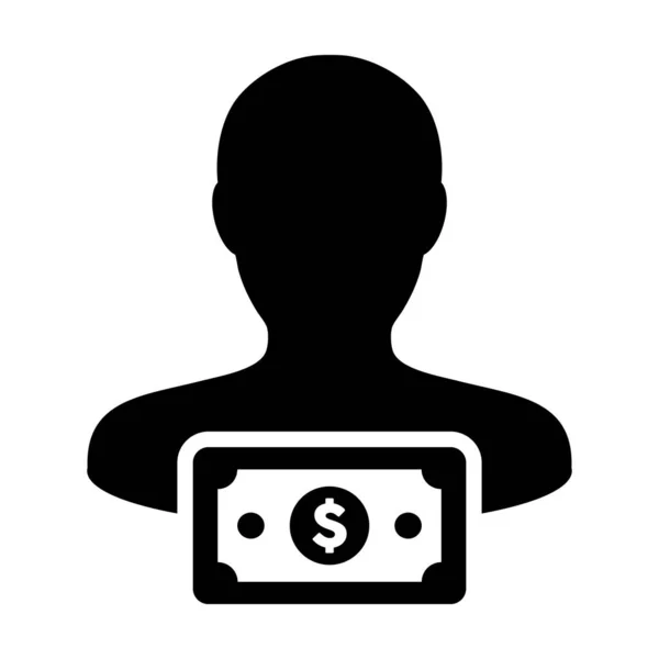 Icône de revenu vecteur utilisateur masculin profil avatar avec signe dollar monnaie symbole d'argent pour les affaires bancaires et financières en couleur plate illustration de pictogramme glyphe — Image vectorielle