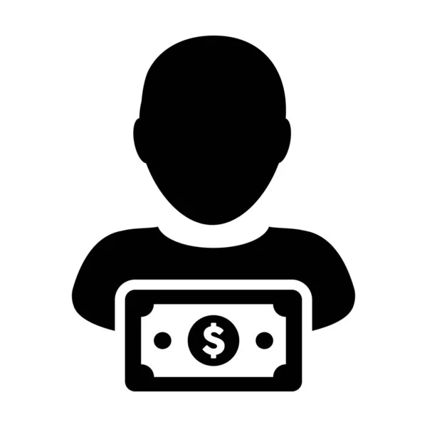 Icône de devises vecteur homme utilisateur profil avatar avec dollar symbole d'argent pour les affaires bancaires et financières en couleur plate illustration de pictogramme glyphe — Image vectorielle