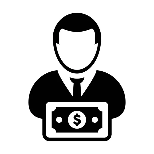 Icône d'argent vecteur homme utilisateur profil avatar avec signe dollar symbole de devise pour la banque et la finance en couleur plate illustration de pictogramme glyphe — Image vectorielle