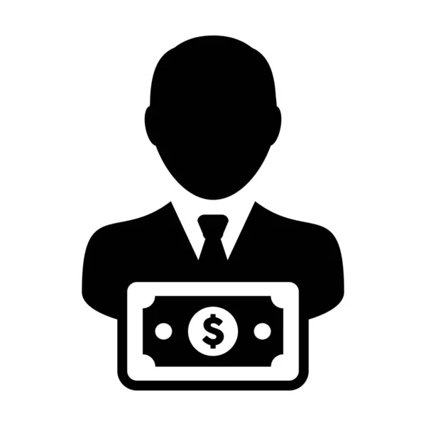 銀行アイコンベクトル男性ユーザープロフィールアバターフラットカラーグリフピクトグラムイラストで銀行・金融事業用通貨貨幣記号付き — ストックベクタ