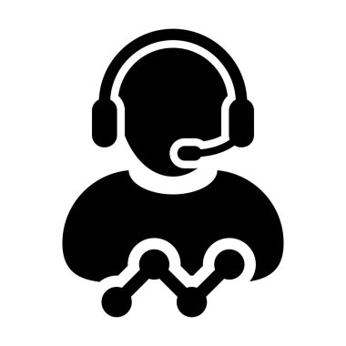 Müşteri hizmetleri simgesi vektör erkek veri destek hizmeti kişi profil avatar ı ile kulaklık ve glyph pictogram illüstrasyon online asistan için çizgi grafik