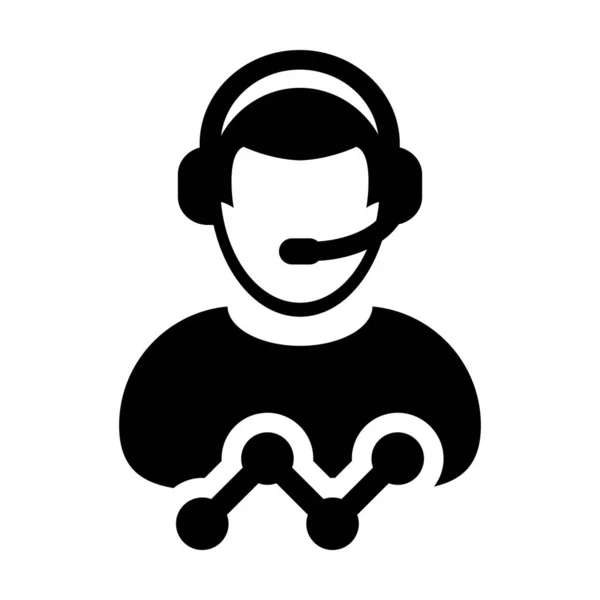 Chat icône vecteur mâle support client données service personne profil avatar avec casque et graphique linéaire pour assistant en ligne en illustration de pictogramme glyphe — Image vectorielle