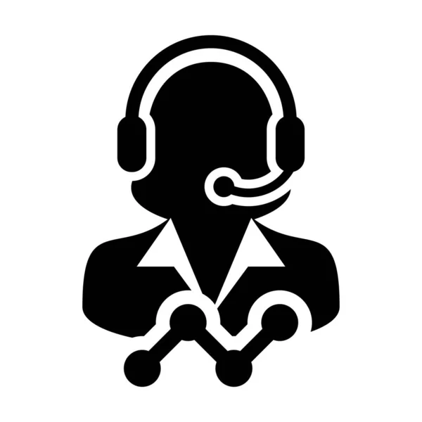 Graphique linéaire icône vecteur femelle données support service clientèle personne profil avatar avec casque et graphique pour assistant en ligne en illustration de pictogramme glyphe — Image vectorielle