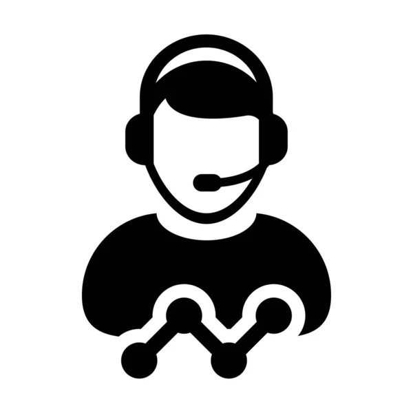 Icône graphique en ligne vecteur mâle données support client profil de la personne avatar avec casque et graphique pour assistant en ligne en illustration de pictogramme glyphe — Image vectorielle