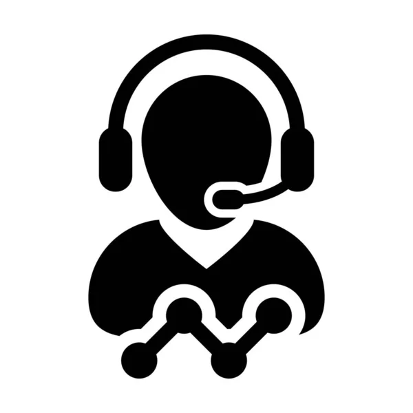 Rapportpictogram vector mannelijke klantgegevens ondersteuning persoon profiel avatar met hoofdtelefoon en lijngrafiek voor online assistent in glyph-pictogram illustratie — Stockvector