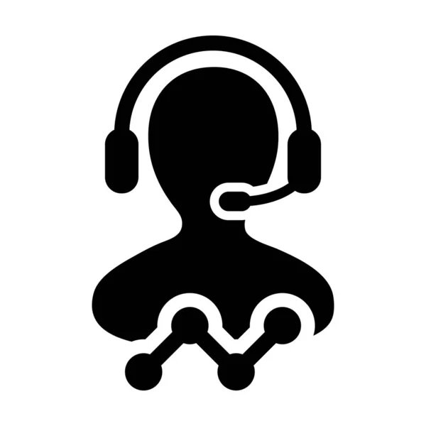 Icône analytique vecteur mâle données client support personne profil avatar avec casque et graphique linéaire pour assistant en ligne en illustration de pictogramme glyphe — Image vectorielle