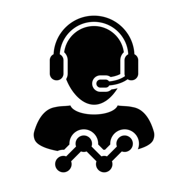 Business Service ikon vektor manliga kundtjänst data supportperson profil avatar med hörlurar och linjediagram för online-assistent i Glyph piktogram illustration — Stock vektor