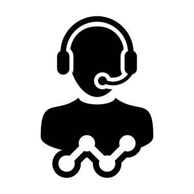 Yardım hattı simgesi vektör erkek veri müşteri destek hizmeti kişi profil avatar ı ile kulaklık ve çizgi grafiği için online asistan için glyph pictogram illüstrasyon