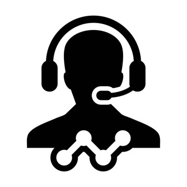 Çizgi grafik simgesi vektör erkek veri desteği müşteri hizmetleri kişi profil avatarı ile kulaklık ve grafik için online asistan için glyph pictogram illüstrasyon