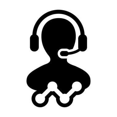 Çizgi çizim simgesi vektör erkek veri desteği müşteri hizmetleri kişi profil avatar ı ile kulaklık ve grafik için online asistan için glyph pictogram illüstrasyon