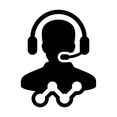 Glyph pictogram illüstrasyon online asistan için kulaklık ve çizgi grafiği ile Borsa simgesi vektör erkek müşteri hizmetleri veri desteği kişi profil avatar