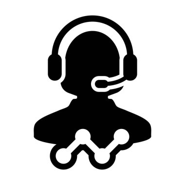 Hizmet simgesi vektör kadın müşteri hizmetleri veri desteği kişi profil avatarı ile kulaklık ve glyph piktogram online asistan için çizgi grafik