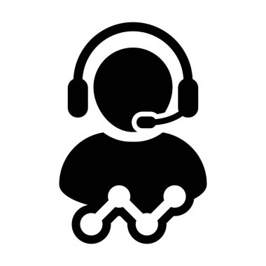 Glyph pictogram illüstrasyon online asistan için kulaklık ve çizgi grafiği ile veri analizi hizmet simgesi vektör erkek müşteri desteği kişi profil avatar