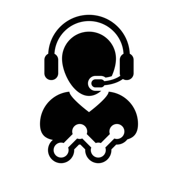 Analyse-Bericht Icon-Vektor männliche Kundendaten unterstützen Person Profil Avatar mit Kopfhörer und Zeilendiagramm für Online-Assistent in Glyph-Piktogramm-Illustration — Stockvektor