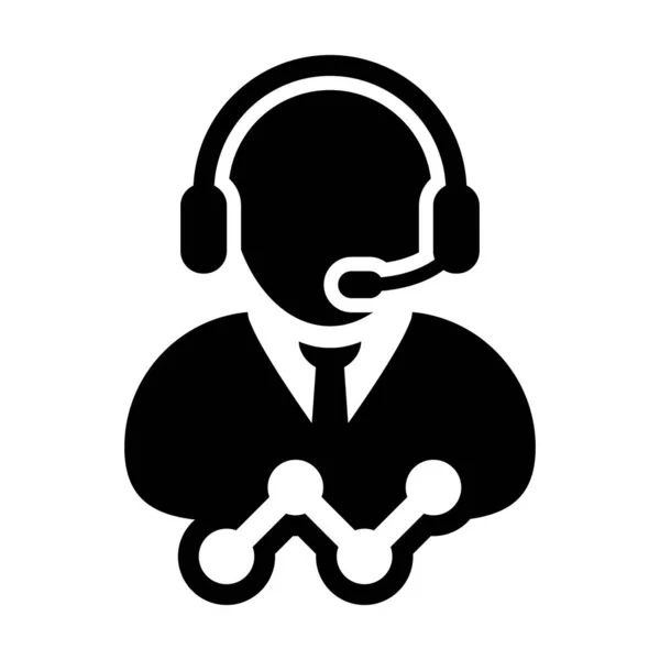 Customer service icon vector mannelijke gegevens ondersteuning persoon profiel avatar met hoofdtelefoon en lijngrafiek voor online assistent in glyph-pictogram illustratie — Stockvector