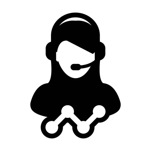 Hotline icône vecteur femelle données service clientèle personne profil avatar avec casque et graphique linéaire pour assistant en ligne en illustration de pictogramme glyphe — Image vectorielle