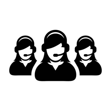 Müşteri hizmetleri simgesi vektör kadın iş destek kişi profil avatar glyph pictogram illüstrasyon online asistan için kulaklık ile
