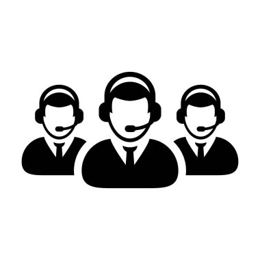 Telemarketing simgesi vektör erkek iş müşteri destek hizmeti kişi profil avatar glyph pictogram illüstrasyon online asistan için kulaklık ile