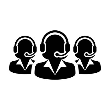 Destek simgesi vektör kadın iş müşteri hizmetleri hizmeti kişi profil avatar glyph pictogram illüstrasyon online asistan için kulaklık ile