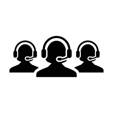 Asistan simgesi vektör kadın iş desteği müşteri hizmetleri kişi profil avatar ı glyph pictogram illüstrasyon online Sohbet için kulaklık ile