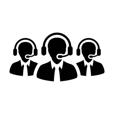 Asistan simgesi vektör erkek iş desteği müşteri hizmetleri kişi profil avatar ı glyph pictogram illüstrasyon online Sohbet için kulaklık ile