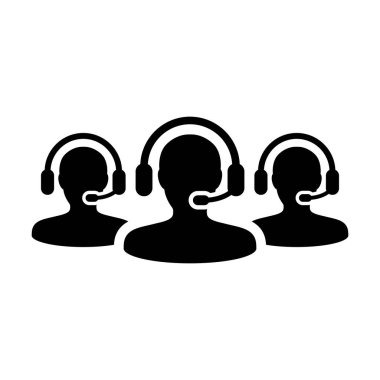 Glyph pictogram illüstrasyon online asistan için kulaklık ile iletişim simgesi vektör erkek iş desteği müşteri hizmetleri kişi profil avatar