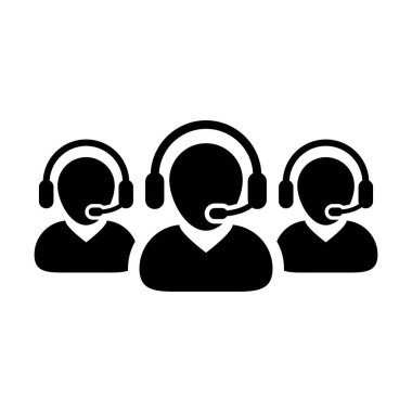 Müşteri destek simgesi vektör erkek iş servisi kişi profil avatar glyph pictogram illüstrasyon online asistan için kulaklık ile