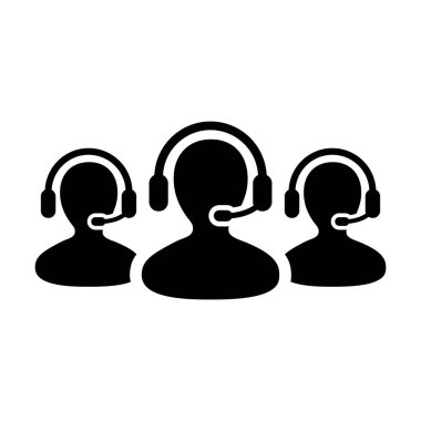 Yardım simgesi vektör erkek iş müşteri destek hizmeti kişi profil avatar glyph pictogram illüstrasyon online asistan için kulaklık ile