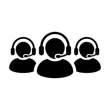 Yardım hattı simgesi vektör erkek iş müşteri destek hizmeti kişi profil avatar ı için kulaklık ile glyph pictogram illüstrasyon online asistan