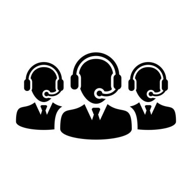 Asistan simgesi vektör erkek iş desteği müşteri hizmetleri kişi profil avatar ı glyph pictogram illüstrasyon online Sohbet için kulaklık ile